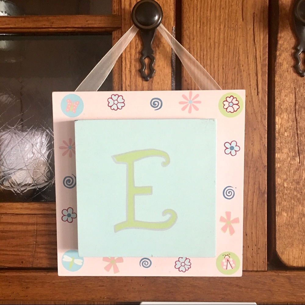 E initial monogram wood plaque wall sign art baby shower gift nursery ..…